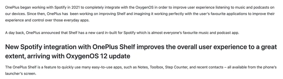 Spotify on OnePlus Shelf: integration detail