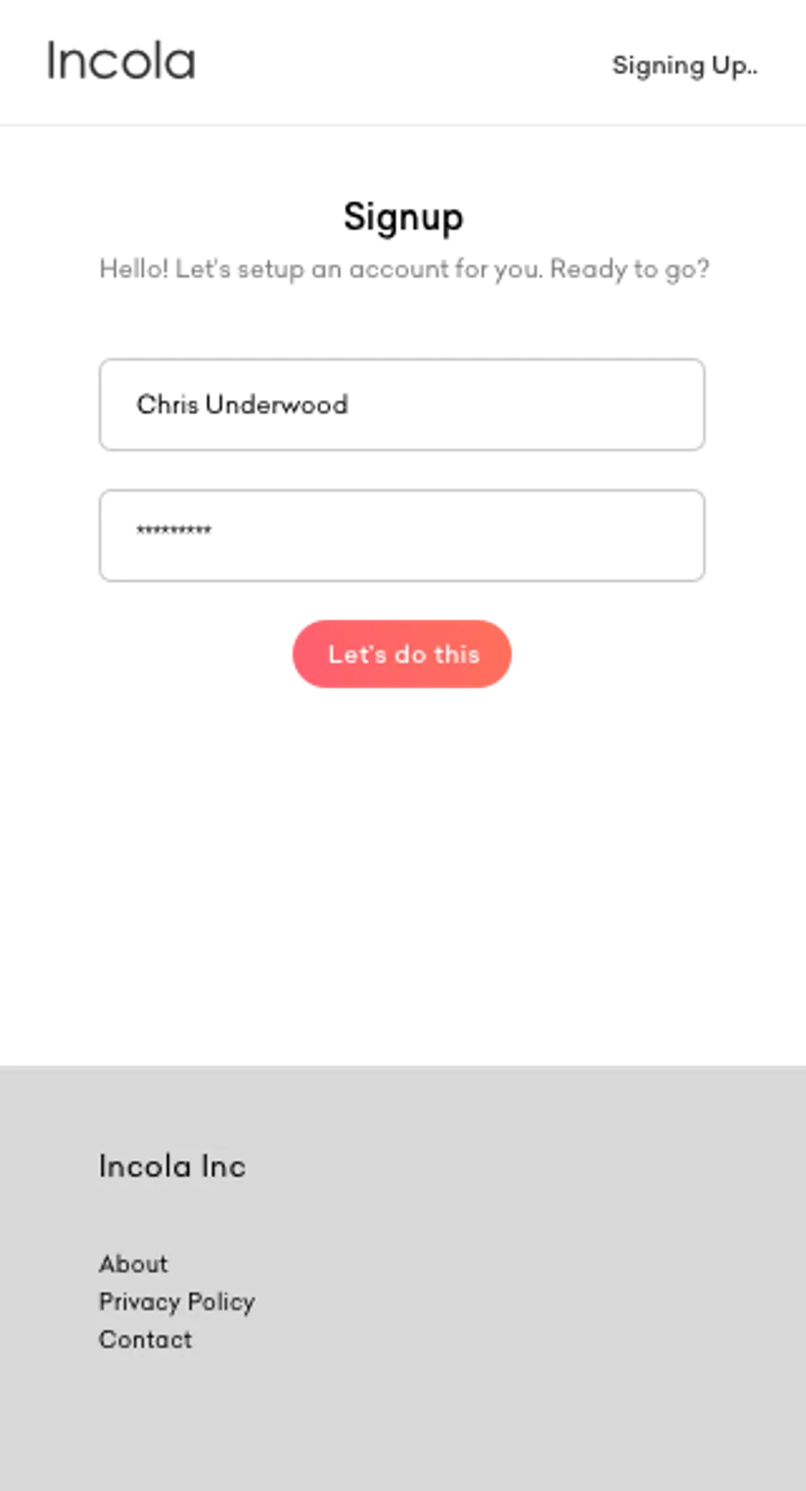 Incola app — additional screen