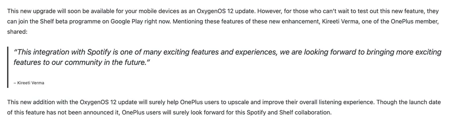 Spotify on OnePlus Shelf: in context