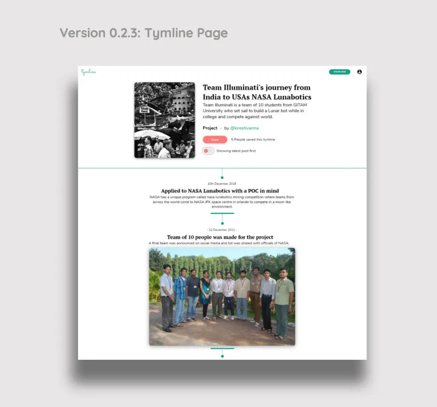 Tymline design — dashboard