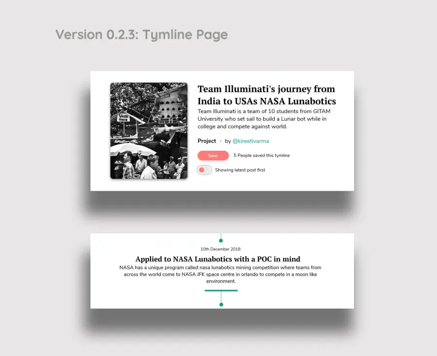 Tymline design — final screens