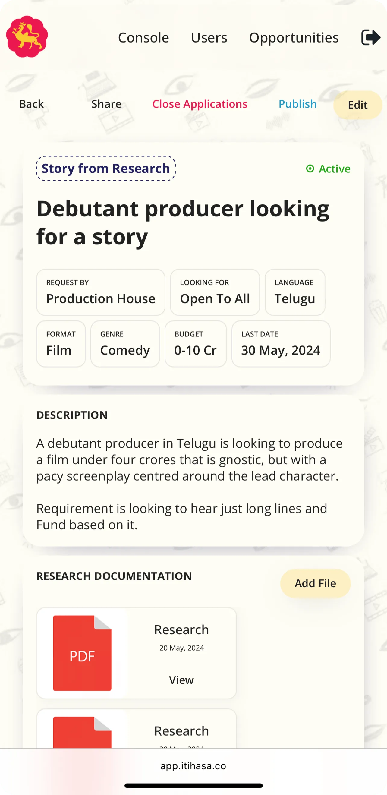 Itihasa Collective App Screen