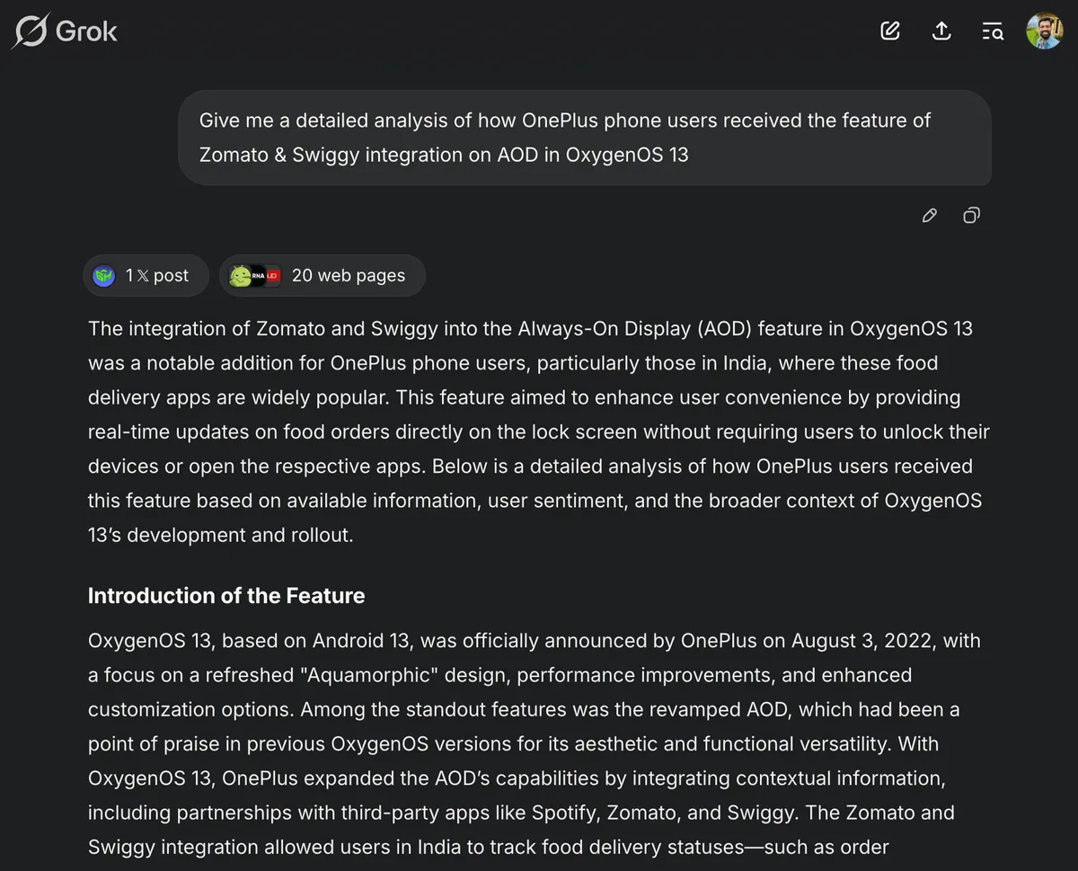 Grok AI Review: Zomato & Swiggy food delivery updates on OnePlus AOD