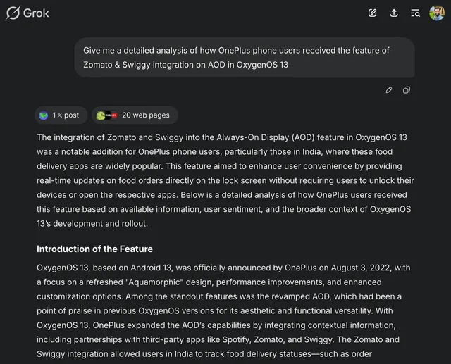 Grok AI Review: Zomato & Swiggy food delivery updates on OnePlus AOD